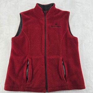 RuffHewn Fleece Vest Womens Medium‎ Full Zip Burgundy Red Waffle Lined Pocket